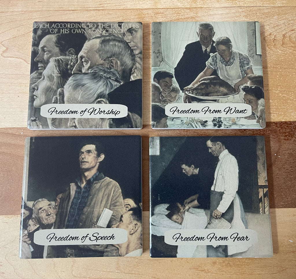 Ceramic Coaster Set: The Four Freedoms by Norman Rockwell