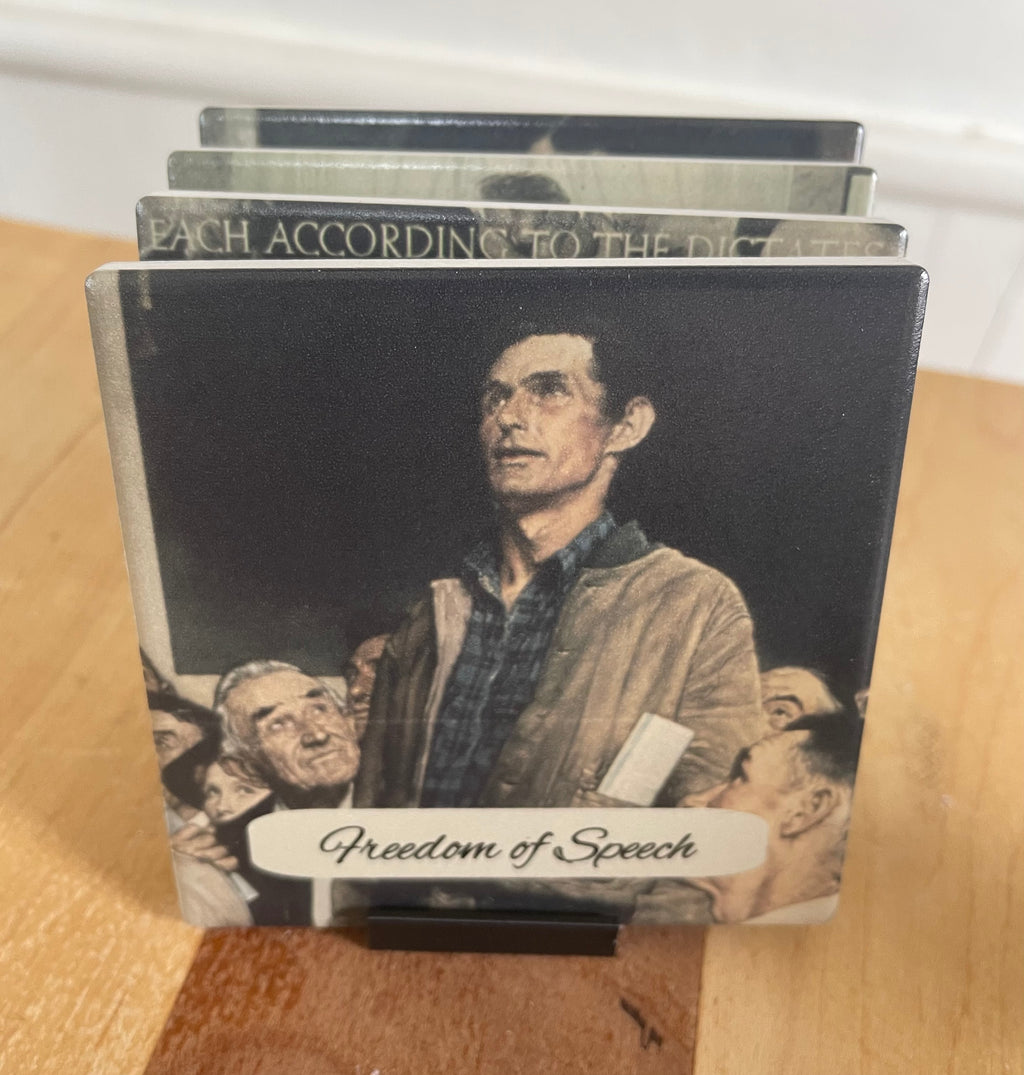 Ceramic Coaster Set: The Four Freedoms by Norman Rockwell
