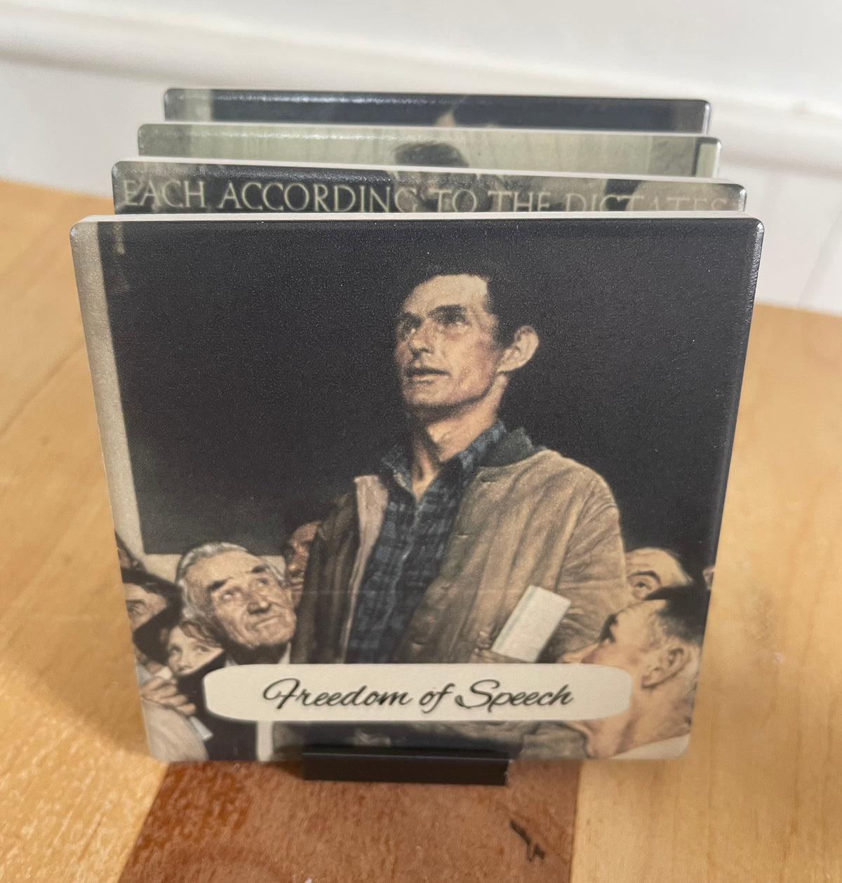 Ceramic Coaster Set: The Four Freedoms by Norman Rockwell
